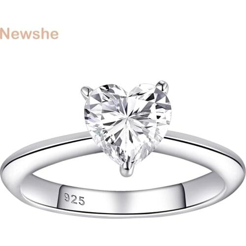 Newshe Solid 925 Sterling Silver Romantic Heart Shape AAAAA CZ Wedding Engagement Ring For Women Minimalist Jewelry BR1198