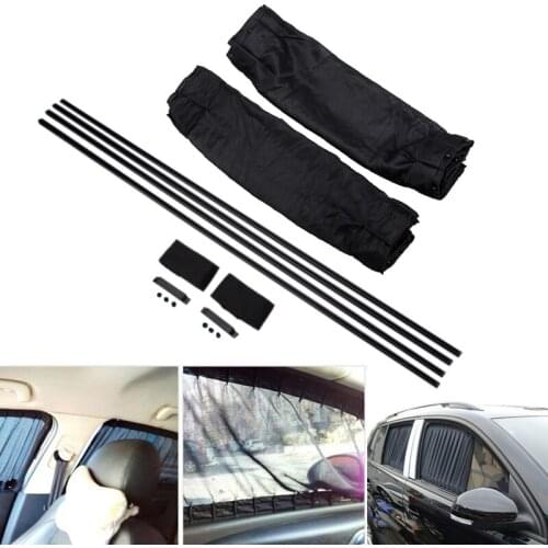2PCS Adjustable Anti-UV VIP Car Front and Rear Window Windscreen Mesh Style Curtain Sun Shade Visor Black