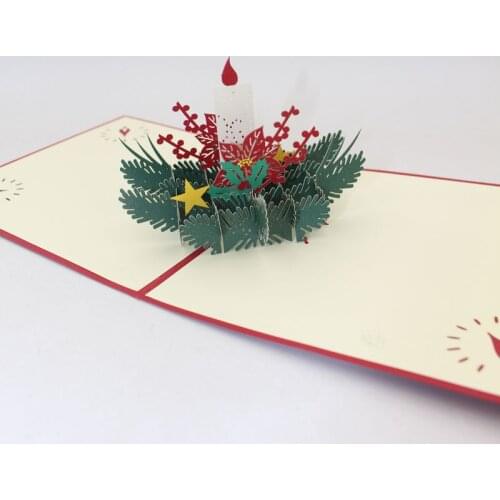 3D Handmade 2019 Merry Christmas Flowering Shrubs Candle Paper Greeting Cards PostCard New Year Kids Friend Classmate Gift