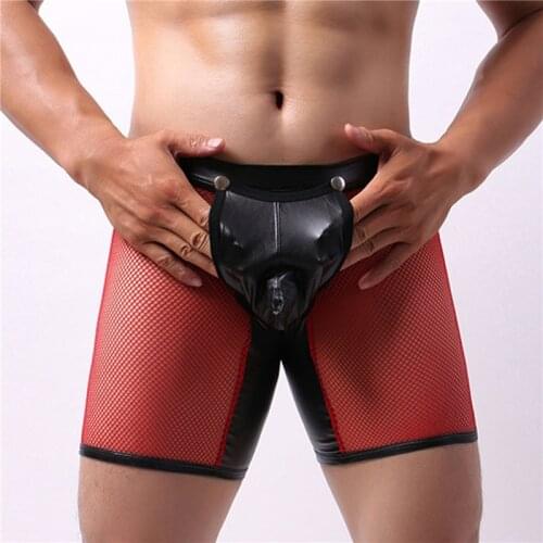 4 Colors Sexy Mesh Mens Boyshorts Patchwork Design See Through Breathable Underwear Low Rise Male Underpants Boxer Panties