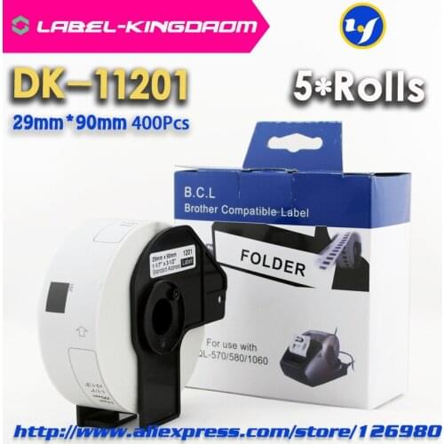 5 Rolls Compatible DK-11201 Label 29mm*90mm Compatible for Brother Label Printer All Come With Plastic Holder 400Pcs/Roll