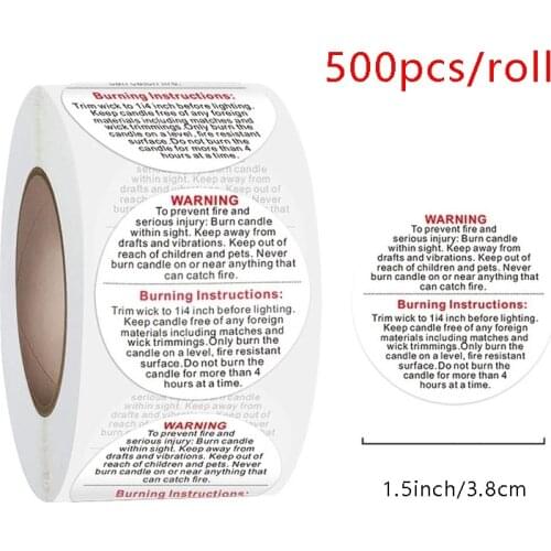 500 Pcs/Roll Candle Jar Container Warning Label Stickers 1.5Inch Round Waterproof Wax Melting Safety Label Warning Stickers