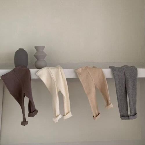 8764 Baby Girl Leggings Pure Cotton Pants Ins Korean Infant Trousers 2021 Autumn Pit Strip Boys Bottoming Pant Toddler Leggings