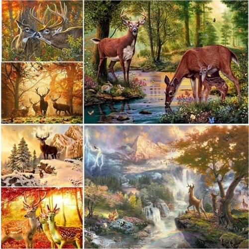 5D Diy Diamond Painting Deer Animals Cross Stitch Kits Full Drill Embroidery Elk Landscape Mosaic Art Picture home decoration
