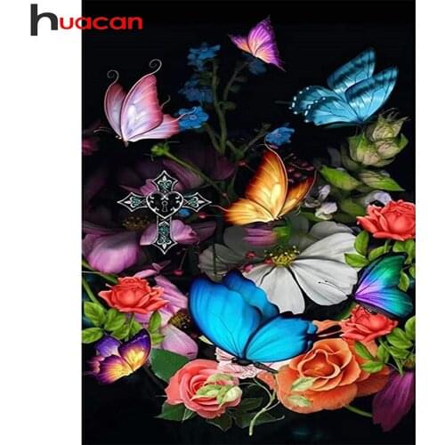 Huacan Diamond Painting Full Butterfly Home Decor Square/round Mosaic Embroidery Rose Flower Animal Wall Stickers