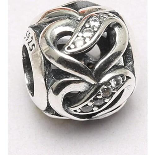 Authentic S925 Bead DIY Ribbons of Love Charm fit Lady Bracelet Bangle Clear CZ Girl Gift