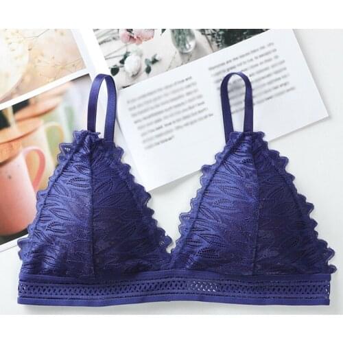 Women French Style Triangle Cup Bralette Deep V Lace Bras Wireless Push Up Bra Thin Soft Underwear Sexy Lingerie