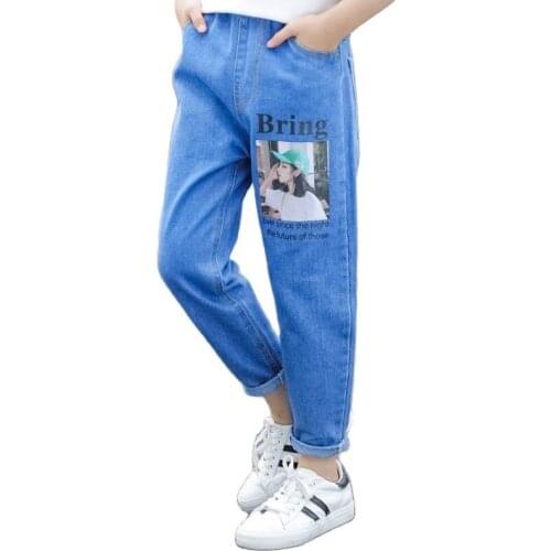 Spring & Autumn Jeans For Girls New 2021 Korean Version Fashion Denim Pants Foreign Style Loose Fit Casual Childrens Trousers