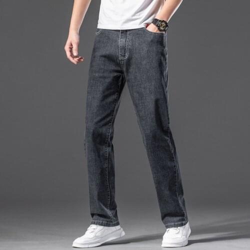 Summer Thin Cotton Mens Jeans High Quality Denim Soft Straight Pants Boy Baggy Wide Leg Trousers Male Large Size 40 42 44 46