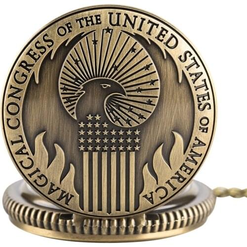 Fantastic Beasts and Where to Find Vintage Quartz Pocket Watch Magical Congress of the United States of America Necklace Pendant