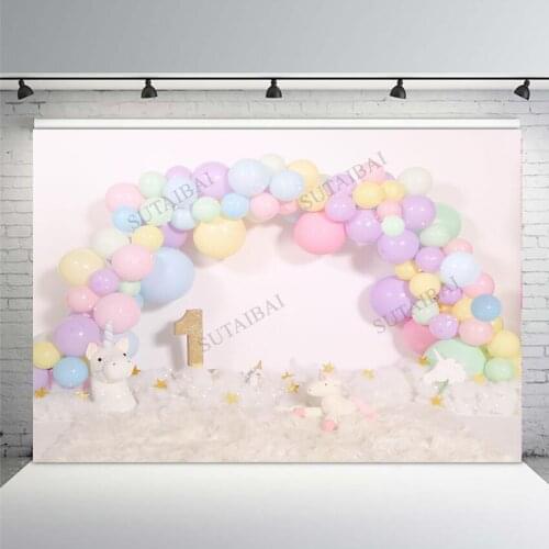 Photography Backdrop 1st Birthday Decor Cake Smash Balloon Pink Unicorn Girls Photo Background Baby Shower Newborn Photo Studio