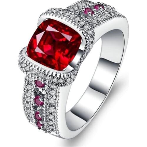 Glamour jewelry delicate luxury red zircon womens ring girls party accessories engagement wedding ring lover gift