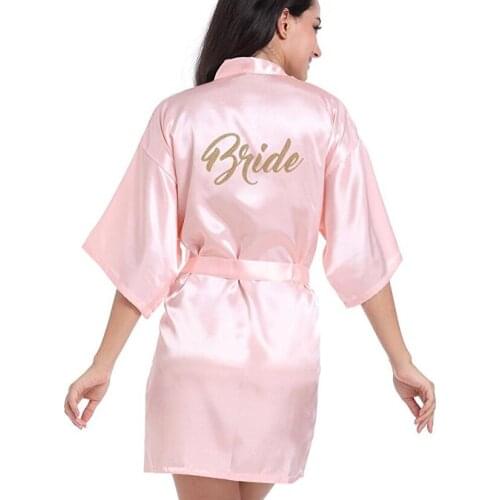RB85 Maid of Honor Letter Golden Glitter Print Kimono Robes Faux Silk Women Bachelorette Wedding Preparewear Bridal Party Robes