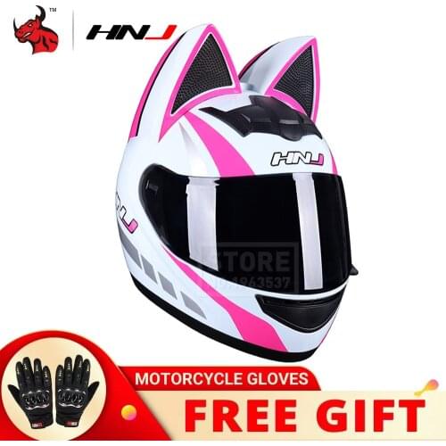 HNJ Motorcycle Helmet Women Moto Helmet Moto Ear Helmet Personality Full Face Motor Helmet 4 Colors Pink Yellow Black White