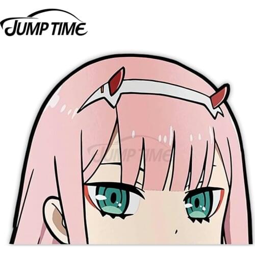 JumpTime 13 x 12cm For Darling In The Franxx Zero Two Peeker Big Head Bumper Motorcycle Car Stickers Decoration Scratch-Proof