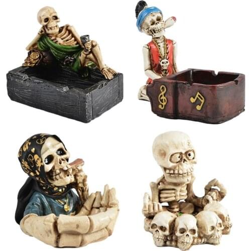 Skull Skeleton Resin Ashtray Whimsical Table Decor Sculpture Desktop Figurine Ghost Statue Craft Halloween Decoration