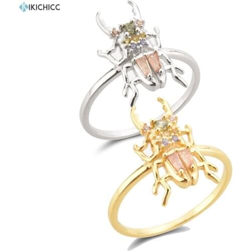 KIKICHICC 100% 925 Sterling Silver Gold New Courage Zircon Beetle Ring Fine Jewelry Luxury 2021 Luxury Rainbow Jewels Crystal
