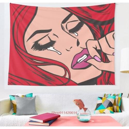 Red Hair Crying Comic Girl tapestry Wall Tapestry Wall Hanging Wall Decor Blanket Bedding Curtain Throw