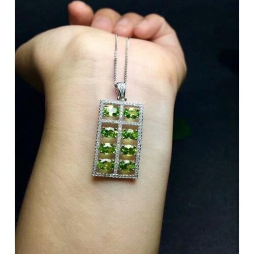 925 sterling silver inlaid natural olivine necklace pendant popular fashion style 4 * 6mm birthday gift envelope