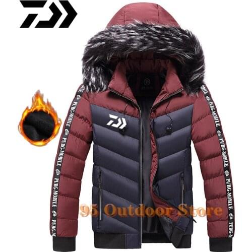 Daiwa Mens White Duck Down Jacket Warm Hooded Thick Puffer Jacket Coat Male Fishing High Quality Overcoat Thermal Winter Parka