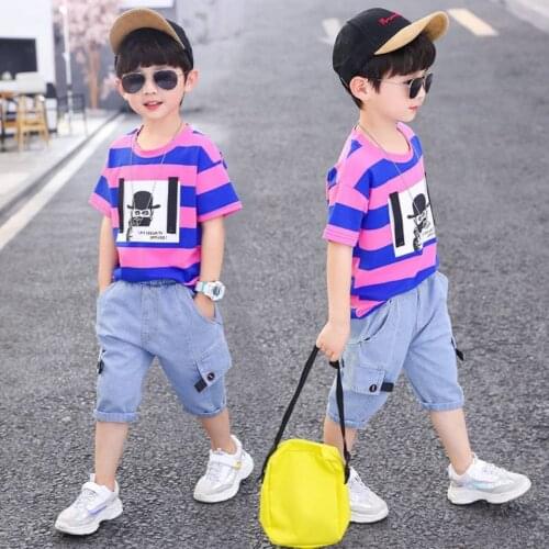 Summer 2021 Baby Boys Clothing Sets Short Sleeve Boys T-shirts With Cartoon Pattern + Shorts Pants Handsome Mid Big Boy Suits