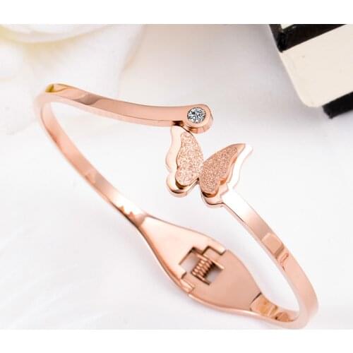 Butterfly Frosted Bangle Titanium Steel Sliver Color Bangle&Bracelet high Quality Bracelet&Bangle Jewelry drop shipping