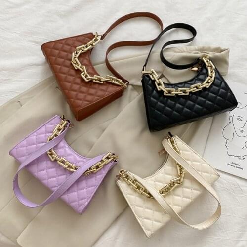 Fashion Diamond Pattern Women PU Leather Underarm Bag Female Small Shoulder Bags Chain Handbags Casual Travel Pouch Tote