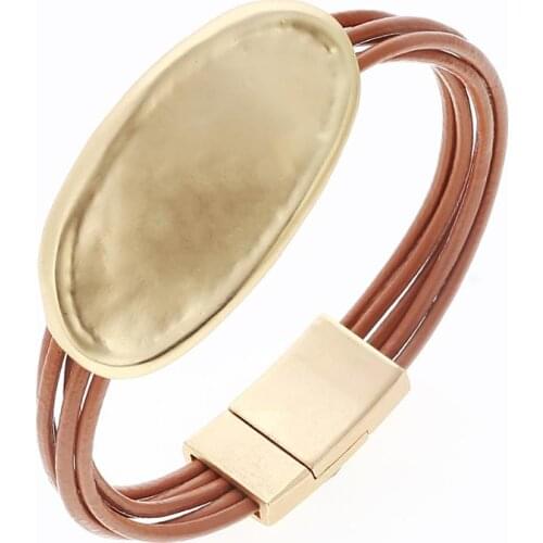 Fashion Magnet Button Multilayers Charm Bracelets Leather Statement Jewelry Alloy Bracelets 4 Colors For Women