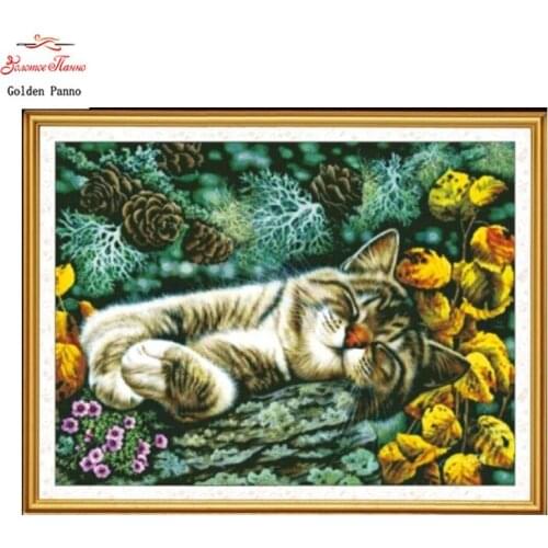 Golden Panno,Needlework,Embroidery,DIY Animal Painting,Cross stitch,kits,11ct Sleeping Cat home Cross-stitch,Sets For Embroidery