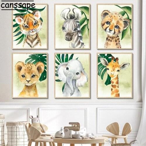 African Animals Wall Art Poster Elephant Zebra Lion Tiger Prints Nordic Canvas Painting Nursery Wall Pictures Kids Home Decor