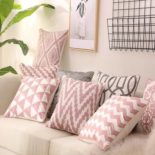 Drop Ship Luxury Cotton Embroidered Cushion Cover Pink Grey Home Decor Pillow Cover Christmas Gift Sofa Throw Pillow Case
