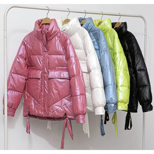 2020 New Winter Parkas Women Jacket Shining Fabric Down Cotton Jacket Casual Female Cotton Padded Jacket Warm Parka Outwear