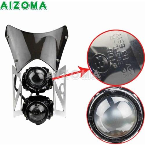 Streefighter 12v/55w Dual Twin Projector Headlight w/ Windscreen Kit E-mark For Kawasaki Suzuki Yamaha Honda Custom Universal