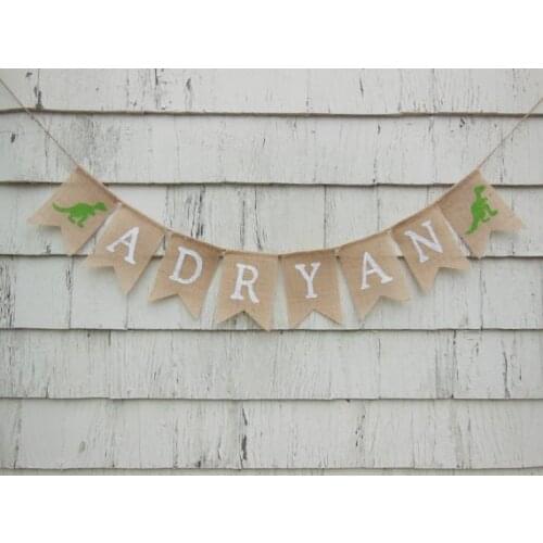 Personalized name Dinosaur baby shower boy birthday burlap Banners nursery room Buntings garlands Photo Prop signs