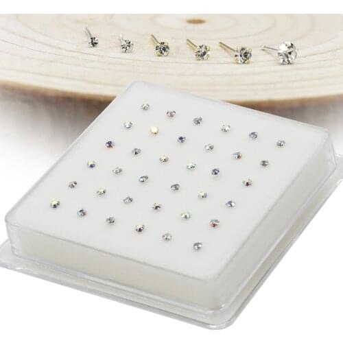 Pack Of 20/36Pcs 925 Sterling Silver Nose Ring Studs Straight End Nose Claw Set Clear Nose Body Jewelry Piercing Nariz