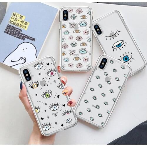 Evil Eye Illustrations clear Phone Case For iPhone 11 12 Pro XS MAX XR X 7 8 6Plus SE 2021 Candy Soft Silicone Phone Cover Bag