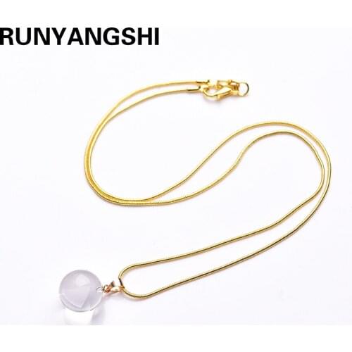 Runyangshi 1pc Natural crystal stone clear quartz ball 15mm pendant Beads Ball Necklace Fashion Transfer Love Crystal Jewelry
