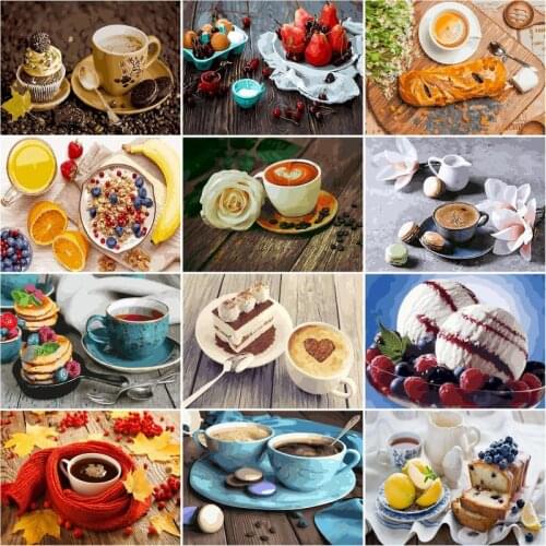 RUOPOTY Frame Diy Oil Painting By Numbers Cake Coffee Diy Kits Acrylic Digital Paintings By Numbers For Adults Home Wall Decor