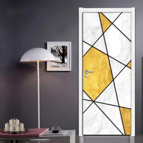 DIY Self-adhesive Door Stickers Home Decor Modern 3D Creative Golden Geometric Pattern Living Room Bedroom Door Mural Wallpaper