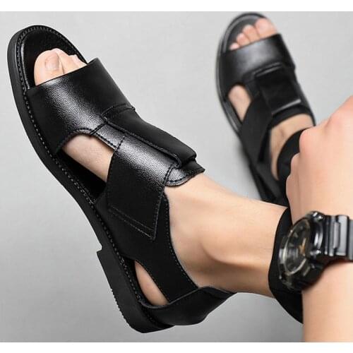 Summer Men Sandals High Qualit Leather Casual Shoes Men Breathable Beach Shoes Outdoor Slippers Black Brown Big Size Men Shoes