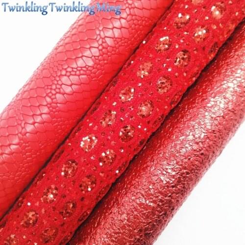 RED Glitter Fabirc, Snake Faux Leather Fabric, Synthetic Leather Fabric Sheets For Bow A4 8"x11"Twinkling Ming XM416