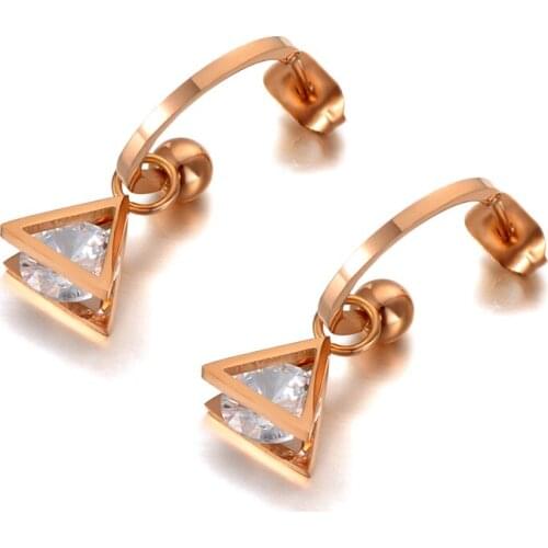 Bohemia Hollow Geometric Triangle Stud Earrings Stainless Steel Trendy CZ Crystal Earrings Jewelry For Women E20128