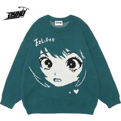 Harajuku knitted Sweater Men Japanese Style Anime Hip Hop Streetwear Loose Pullover 2021 Autumn Fashion Women Sweaters O-neck