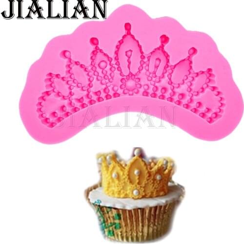High quality gem Crown Shaped 3D Silicone Cake Mold Soap Fandont Moulds DIY Wedding Cake Baking Tools T0485