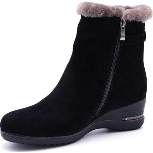 2020 Winter New Warm Wool Fur Ankle Boots Genuine Wool Full Grain Leather Long Plush Snow Boots Women High Quality Wedges Shoes
