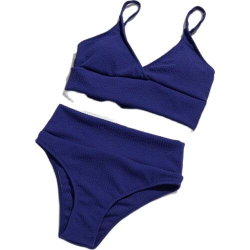 Womens Two Piece Bikinis Set V Surplice Neck Swimwear Ribbed Swimsuits High Cut Adjustable Removable Padding Strap Bathing Suits