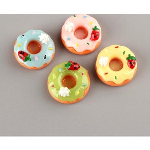 10pcs 24mm Fruit Strawberry Donut Food Cake Resin Cabochons Ornament Accessories Clay Beads Charms Pendant DIY Material Patch