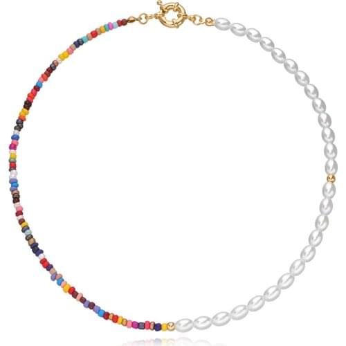 2021 New Fashion Simple Color Rice Beads Necklace For Women Imitation Pearl Soft Pottery Chocker On Vacation Jewelry