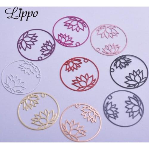 30pcs AB5405 27mm Round Lotus Charms Thin Brass Flower Necklace Findings