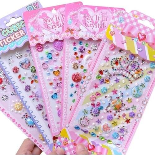 12 styles Acrylic Crystal Stickers Children Toys Sticker Decal Mobile PC Diamond RhinestoneS Self Adhesive Scrapbooking Stickers